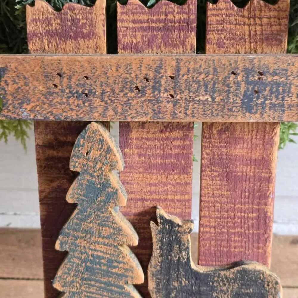 Primitive Distressed Wooden Wolf Tree Canoe Key Peg Rack Cabin Wall Hanging